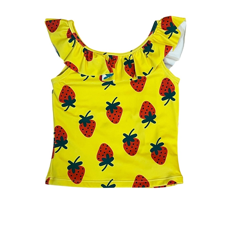 Hanna Andersson Girls Yellow Strawberry Ruffle Tankini Swim Top 6-7 Kidcore